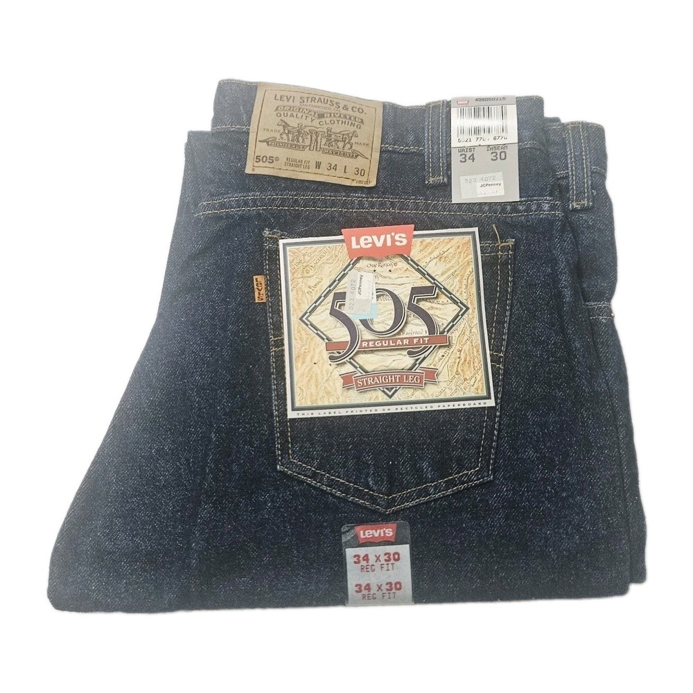 Vintage 1990's Levis 505 Blue Jeans, Regular Fit, Deadstock NWT Size 34x30